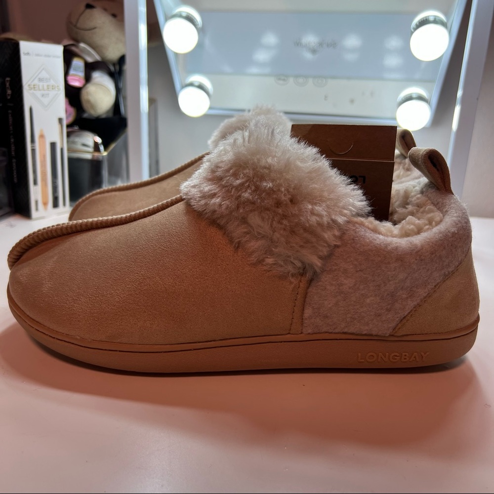 Longbay Micro Suede Plush Fleece Slippers Beige